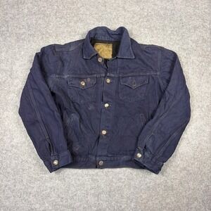 Rustic Denim Mens Navy Blue Sherpa Lined Trucker Jacket L Distressed Workwear